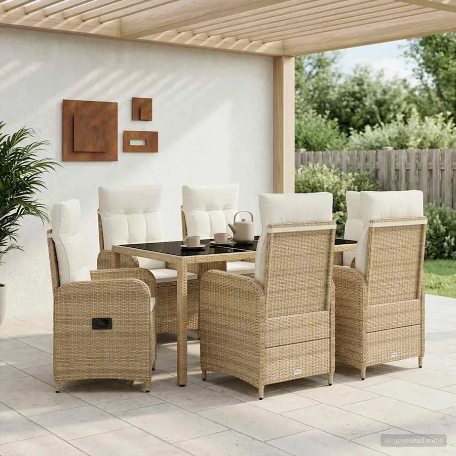Ensemble de repas extérieur 7 pcs Beige et blanc crème