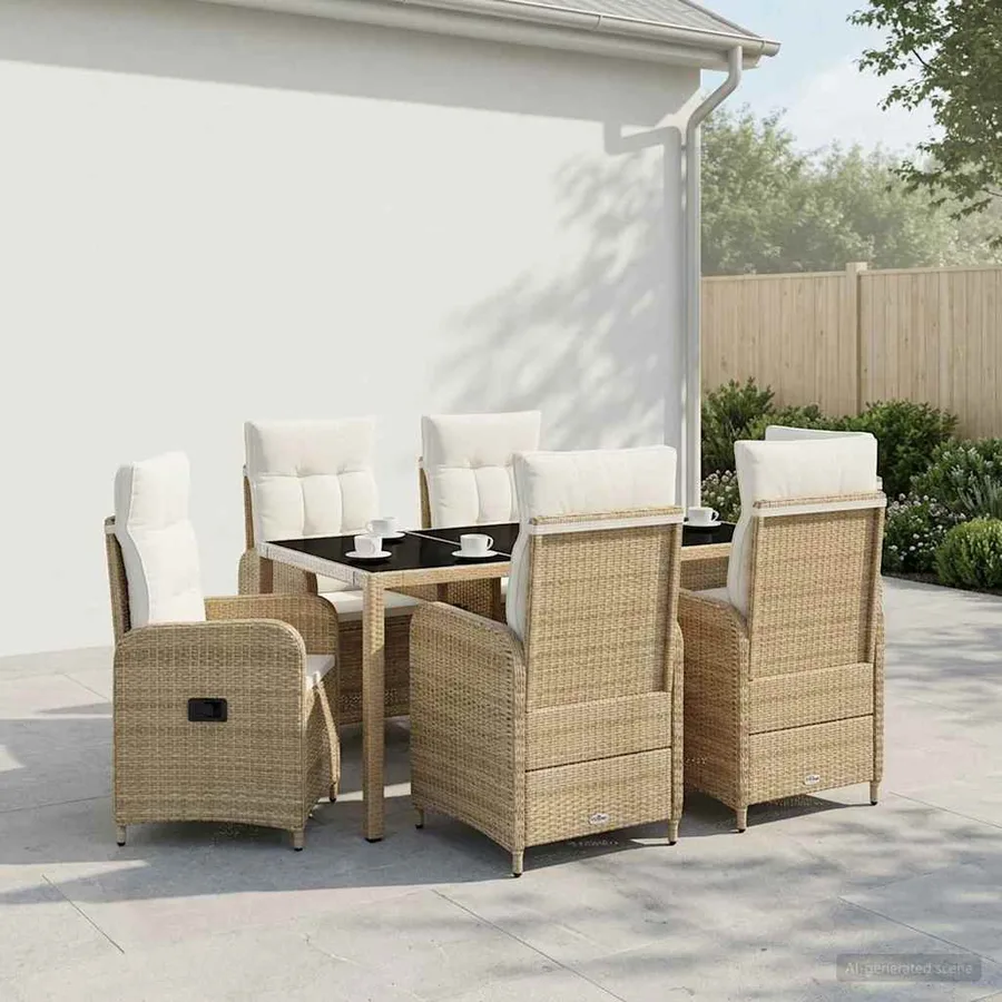 Ensemble de repas extérieur 7 pcs Beige et blanc crème - 3