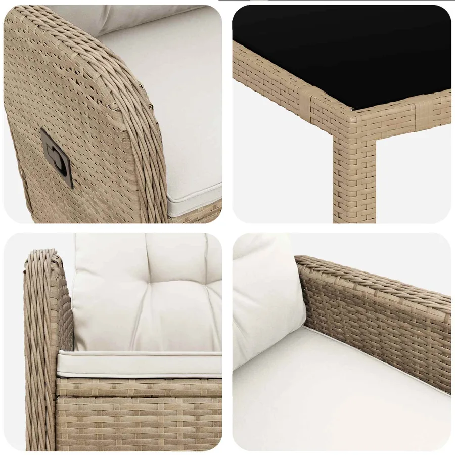 Ensemble de repas extérieur 7 pcs Beige et blanc crème - 7