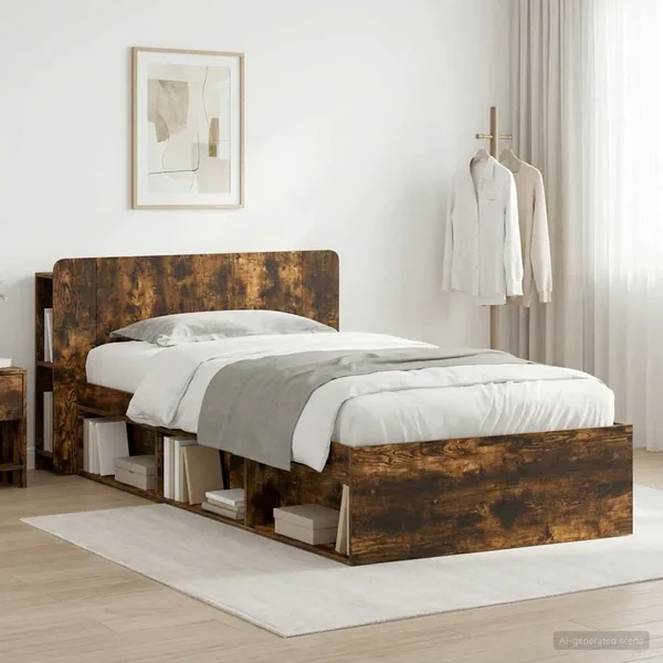 Cadre de lit avec rangement Chêne fumé 90 x 190 cm