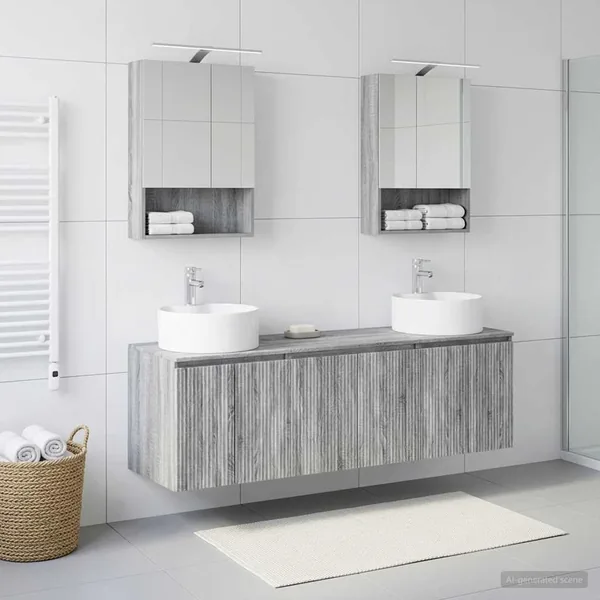 Ensemble d'armoire de salle de bain 5 pcs Sonoma gris