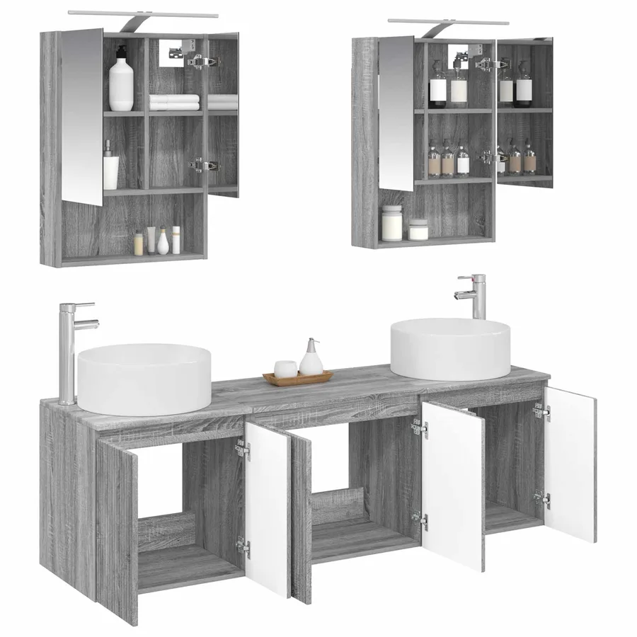 Ensemble d'armoire de salle de bain 5 pcs Sonoma gris - 3