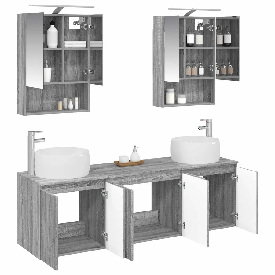 Ensemble d'armoire de salle de bain 5 pcs Sonoma gris - 3