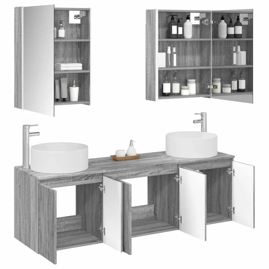 Ensemble d'armoire de salle de bain 5 pcs Sonoma gris - 3