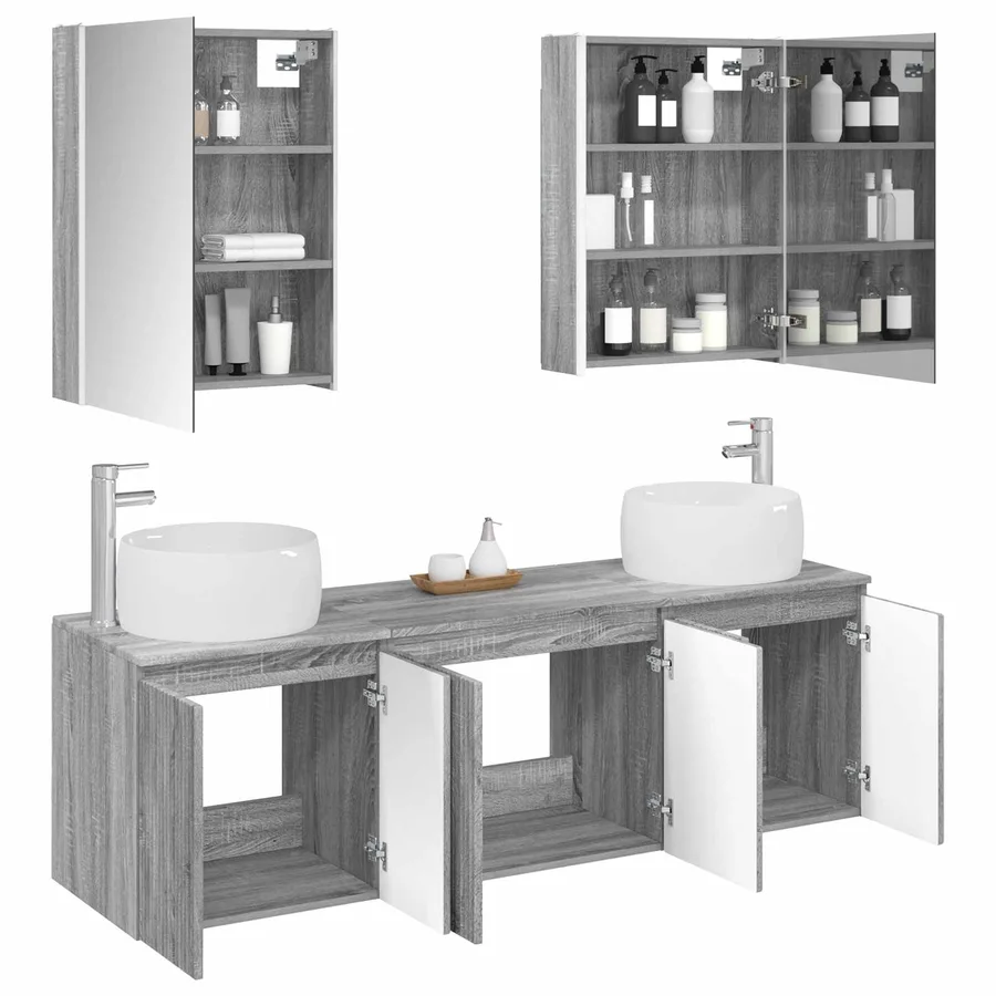 Ensemble d'armoire de salle de bain 5 pcs Sonoma gris - 3