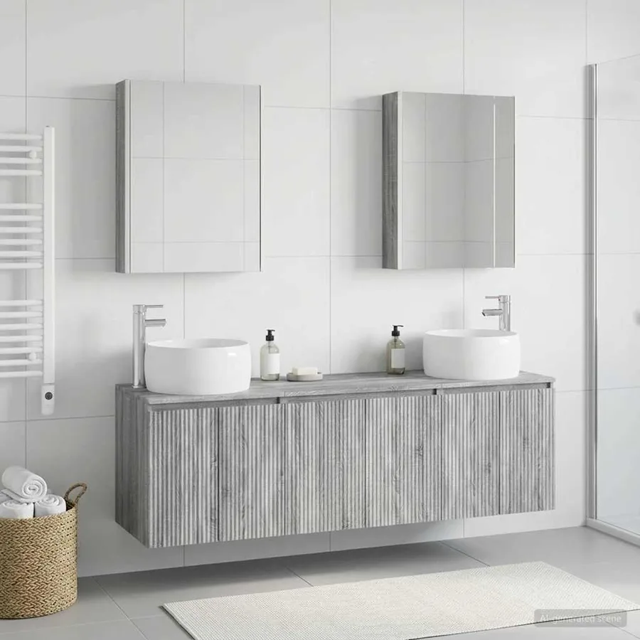 Ensemble d'armoire de salle de bain 5 pcs Sonoma gris - 4