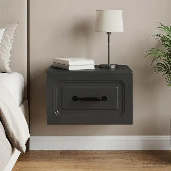 Cabinet de chevet mural avec tiroir Noir 34,5 x 33 x 20 cm