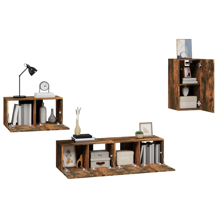 Ensemble de meubles TV 4 pcs Chêne fumé Bois d'ingénierie - 4