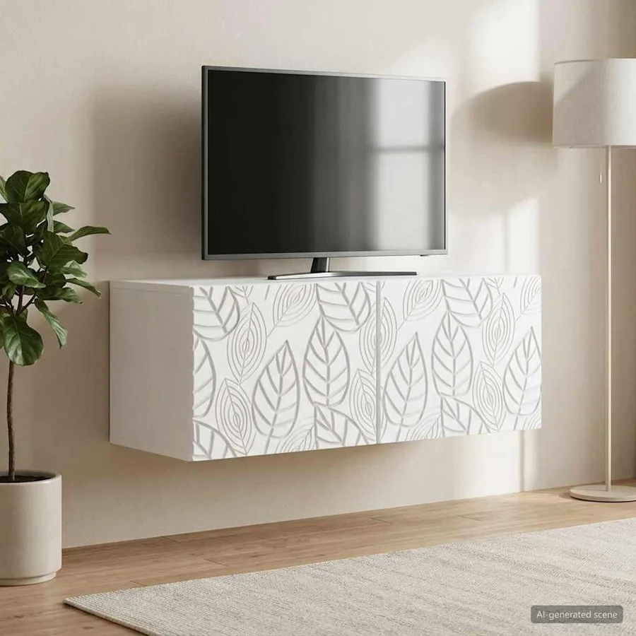Meuble TV mural 59,5 x 41 x 30 cm Blanc Bois d'ingénierie - 3