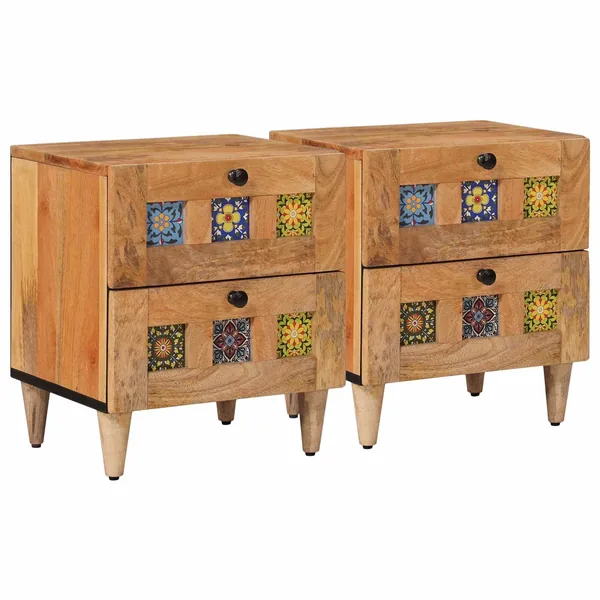 Cabinet de chevet avec tiroir 2 pcs Naturel 40 x 33 x 46 cm