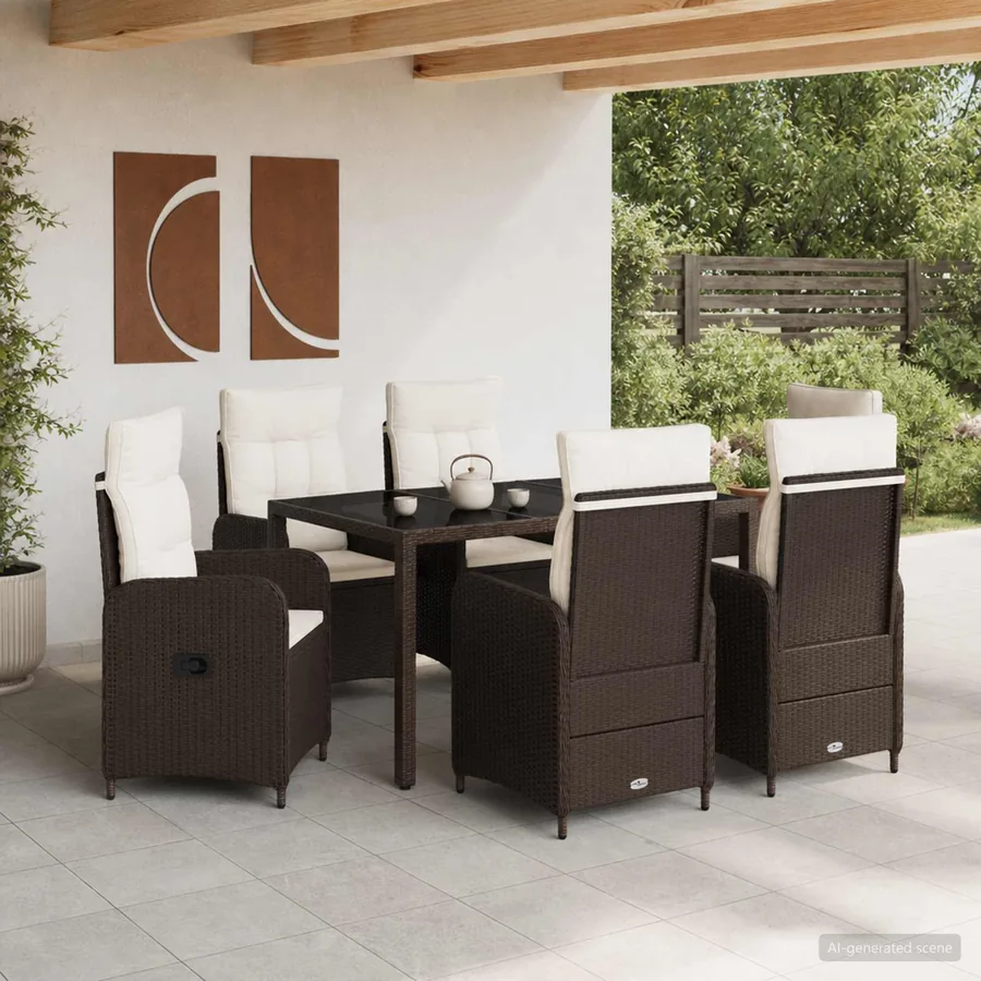 Ensemble de repas extérieur 7 pcs Marron et crème blanche