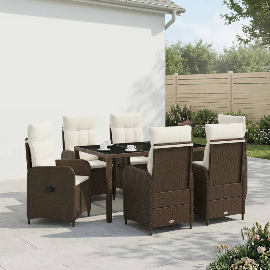 Ensemble de repas extérieur 7 pcs Marron et crème blanche - 3