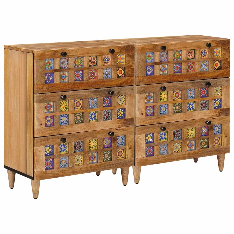 Buffet 2 pcs Naturel 60 x 33 x 75 cm Bois de mangue massif