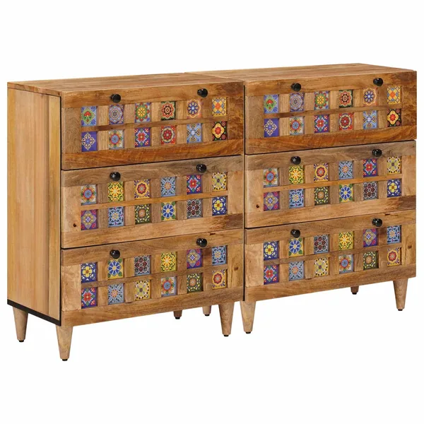 Buffet 2 pcs Naturel 60 x 33 x 75 cm Bois de mangue massif