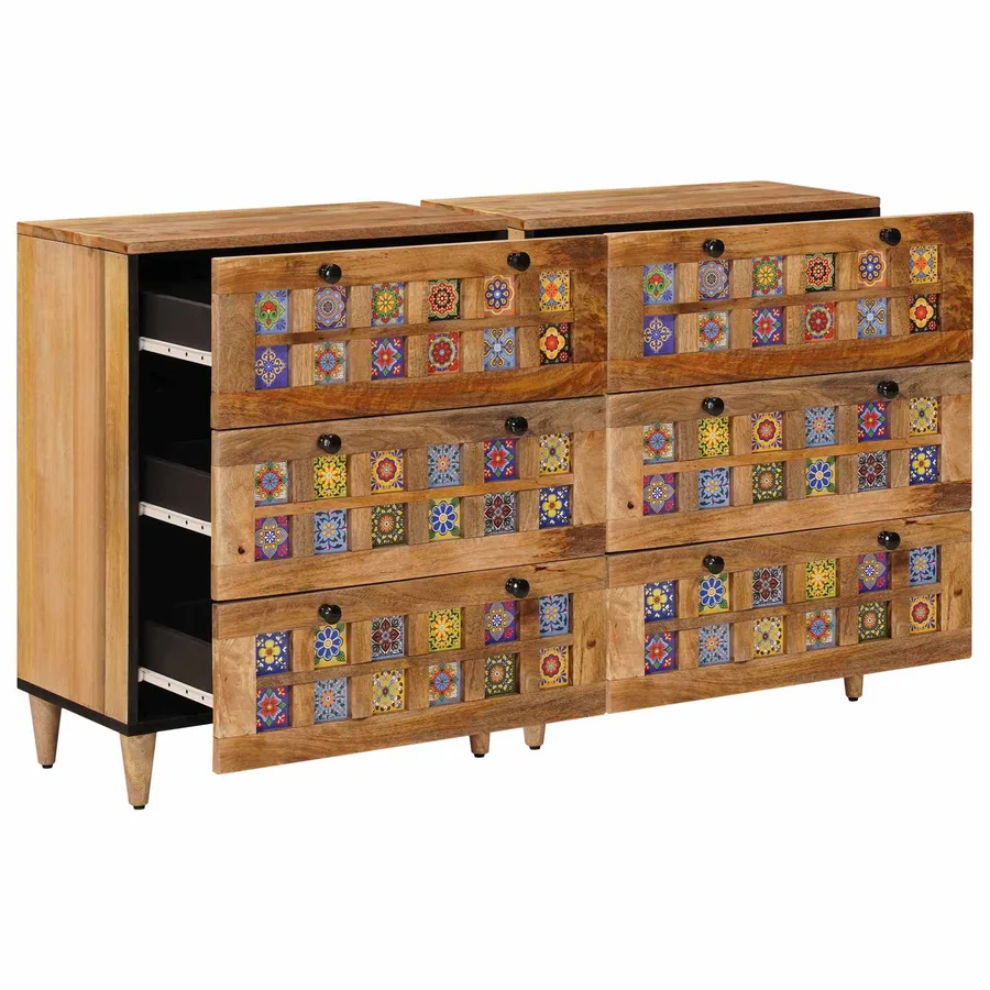Buffet 2 pcs Naturel 60 x 33 x 75 cm Bois de mangue massif - 2