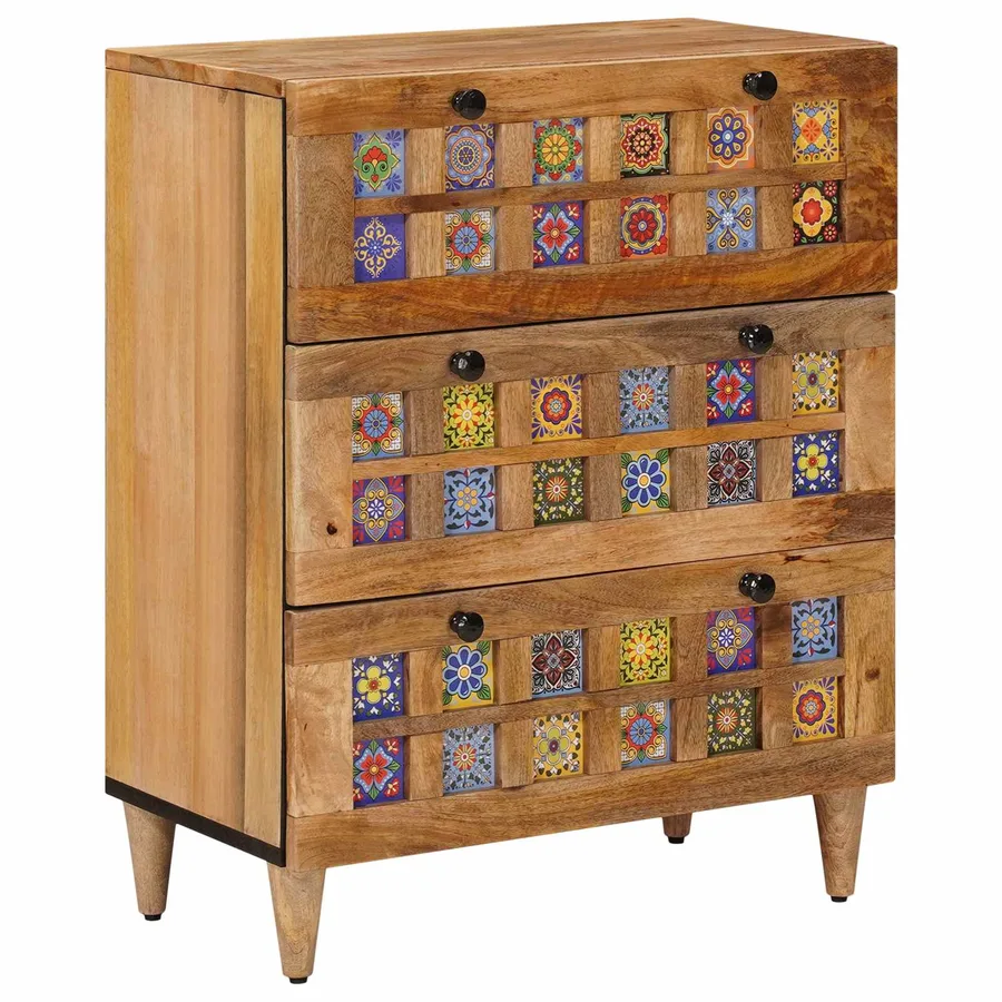 Buffet 2 pcs Naturel 60 x 33 x 75 cm Bois de mangue massif - 3
