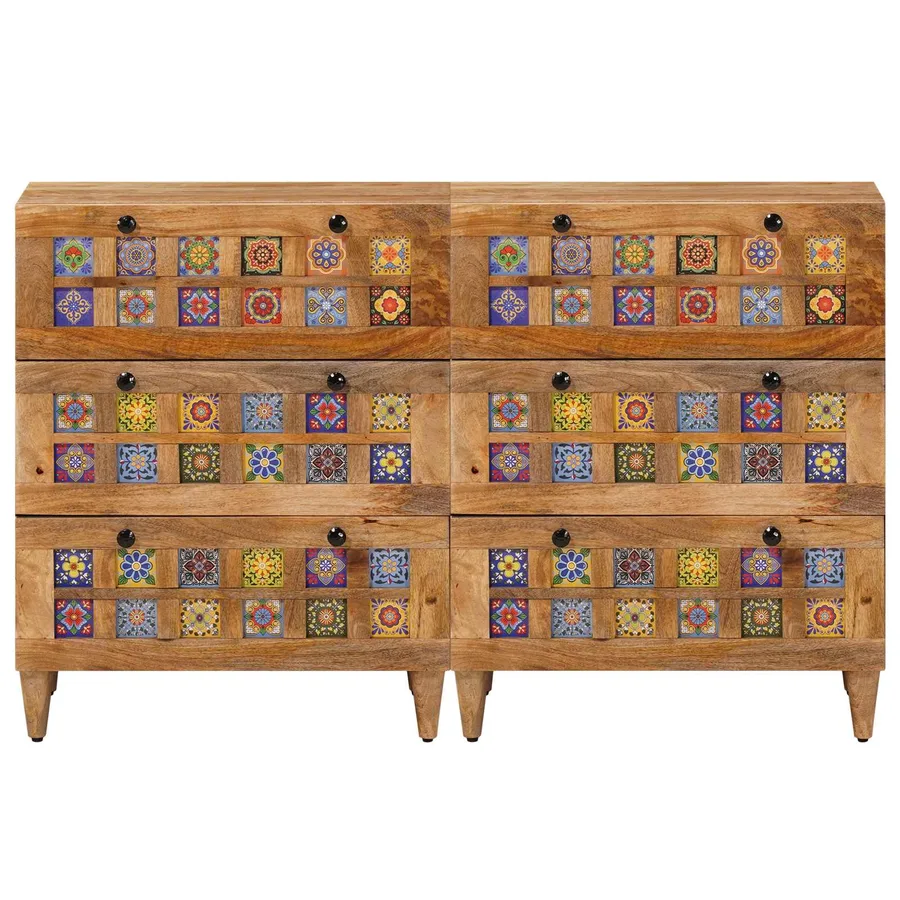 Buffet 2 pcs Naturel 60 x 33 x 75 cm Bois de mangue massif - 4