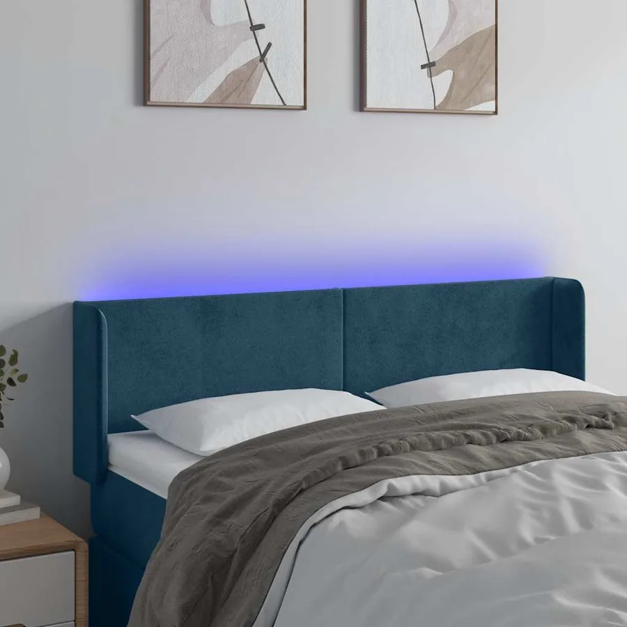 Tête de lit à LED Bleu foncé 147x16x78/88 cm Velours