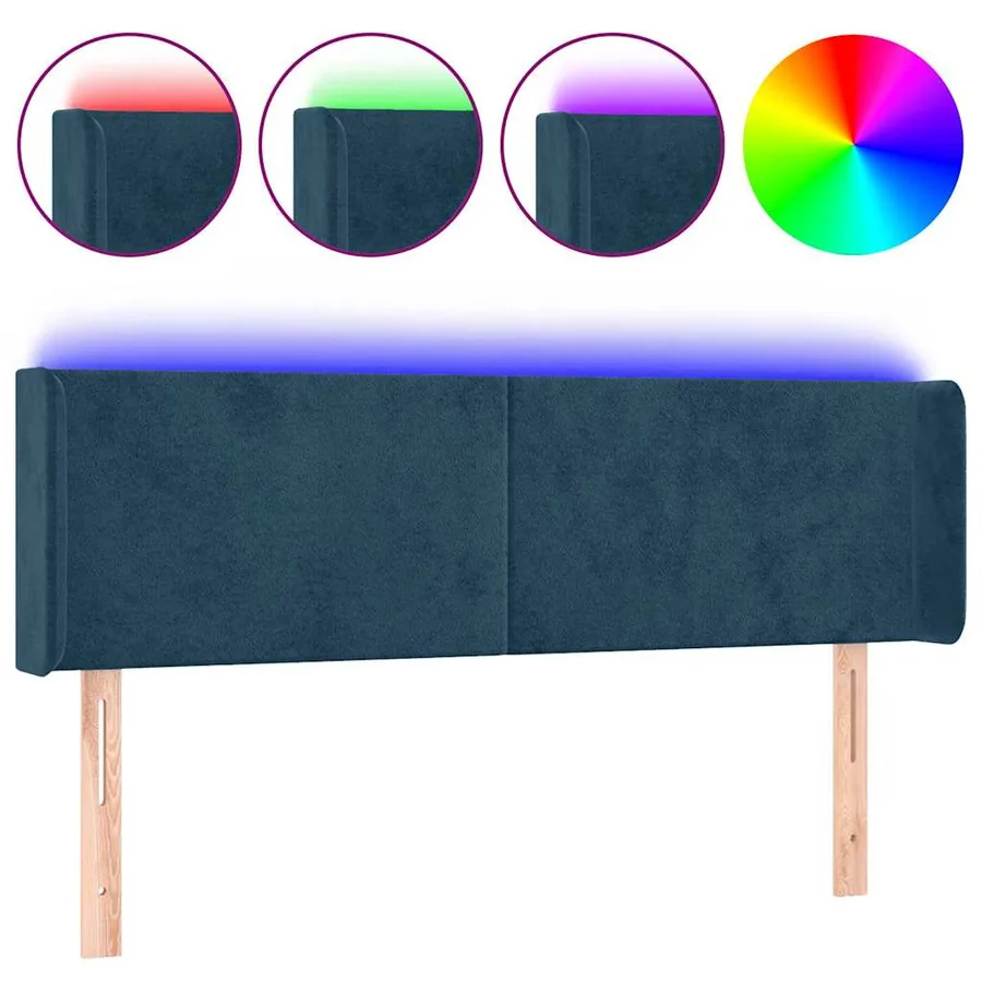 Tête de lit à LED Bleu foncé 147x16x78/88 cm Velours - 2