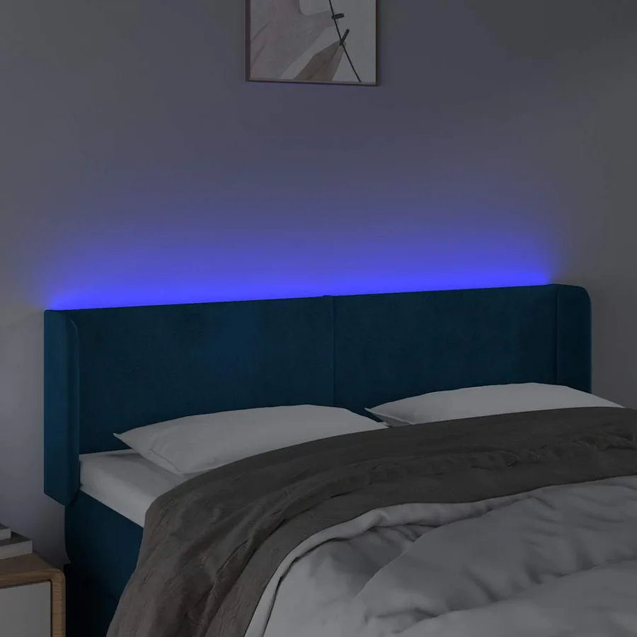 Tête de lit à LED Bleu foncé 147x16x78/88 cm Velours - 4