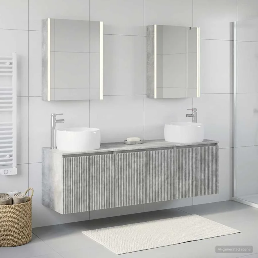 Ensemble d'armoire de salle de bain 5 pcs Gris béton