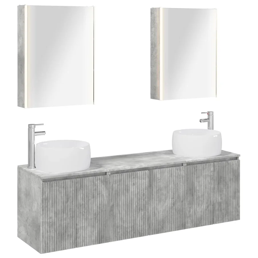 Ensemble d'armoire de salle de bain 5 pcs Gris béton - 2