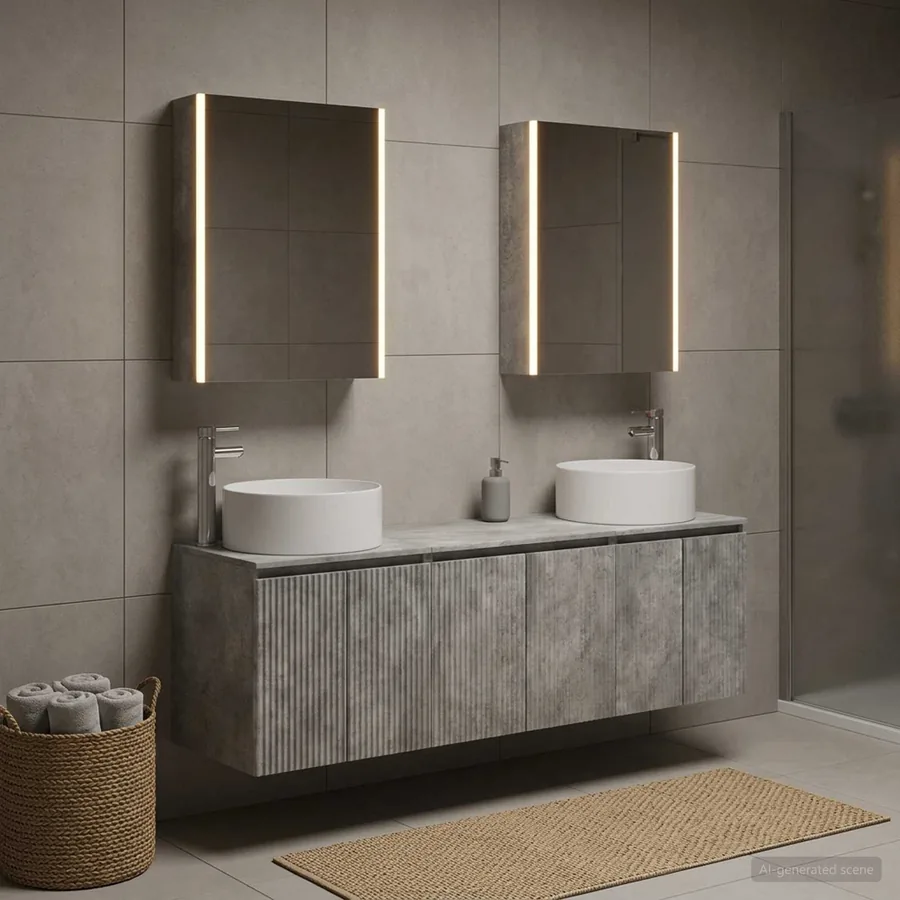 Ensemble d'armoire de salle de bain 5 pcs Gris béton