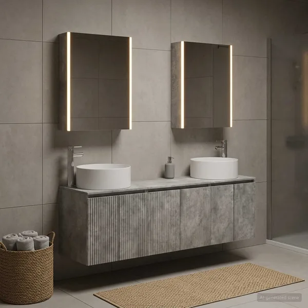 Ensemble d'armoire de salle de bain 5 pcs Gris béton