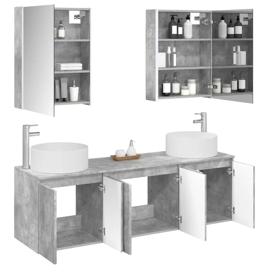 Ensemble d'armoire de salle de bain 5 pcs Gris béton - 3