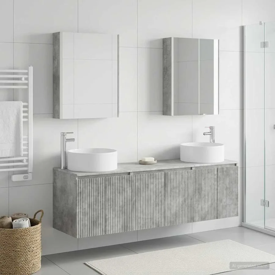 Ensemble d'armoire de salle de bain 5 pcs Gris béton - 4