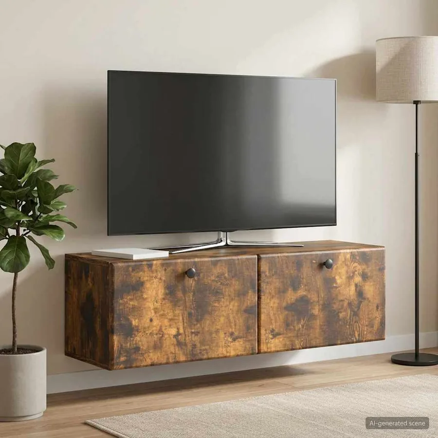 Meuble TV mural 98 x 31 x 30 cm Chêne fumé Bois d'ingénierie