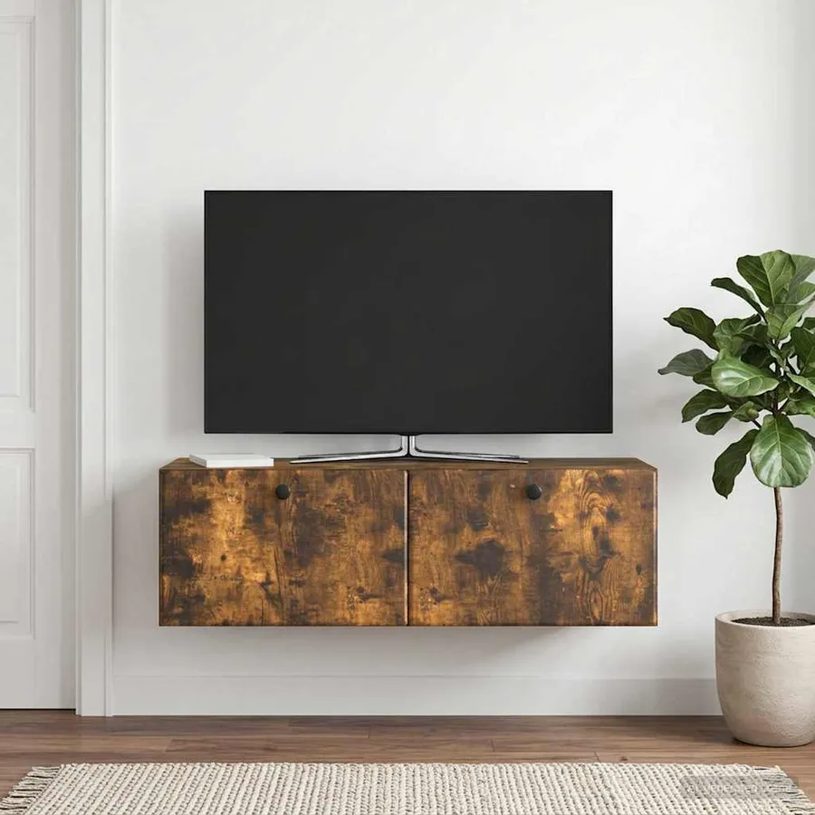 Meuble TV mural 98 x 31 x 30 cm Chêne fumé Bois d'ingénierie - 4