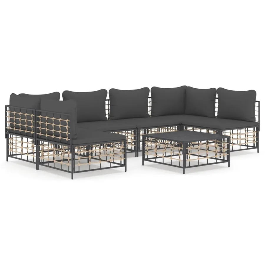 Salon de jardin 7 pcs avec coussins anthracite résine tressée - 2