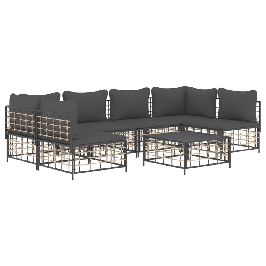 Salon de jardin 7 pcs avec coussins anthracite résine tressée - 3