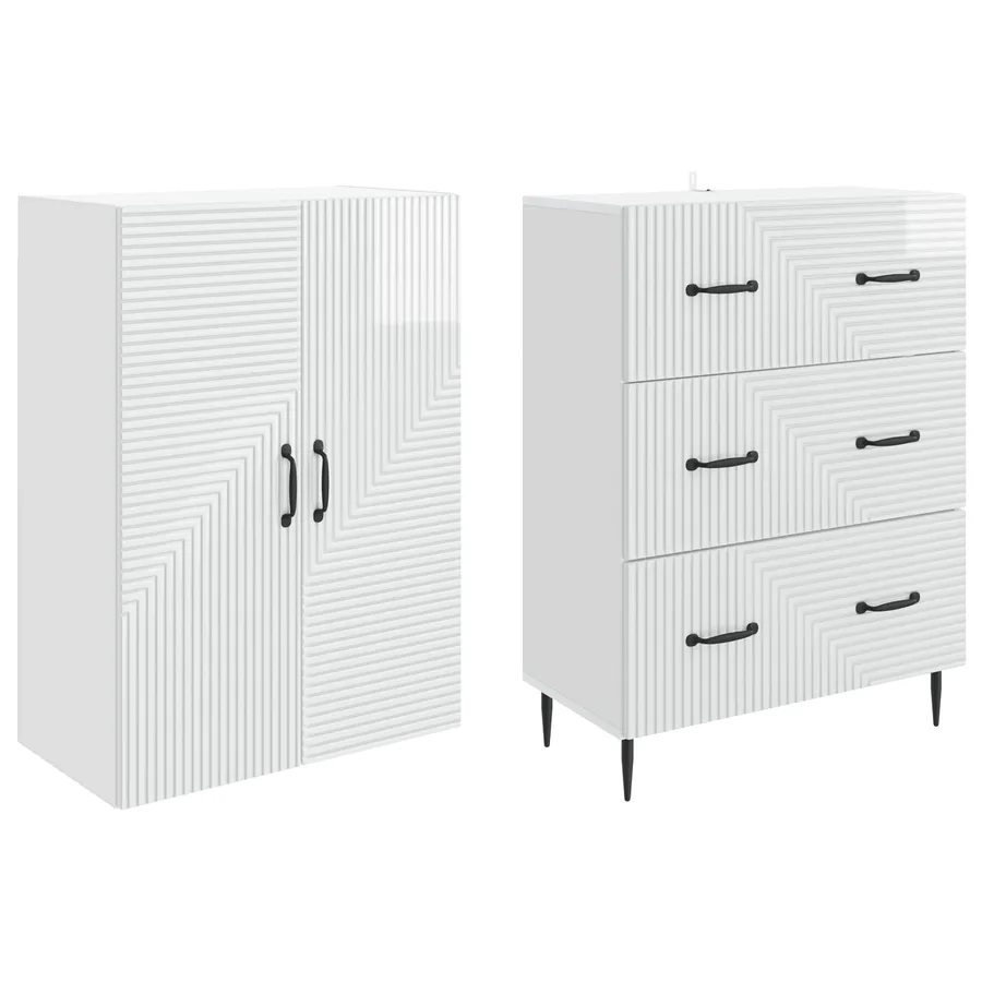 Ensemble de Meubles 2 pcs Blanc brillant 66 x 34,5 x 90 cm - 4