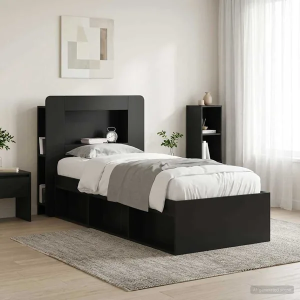 Cabinet de Tête de Lit avec stockage Noir Bois d’ingénierie