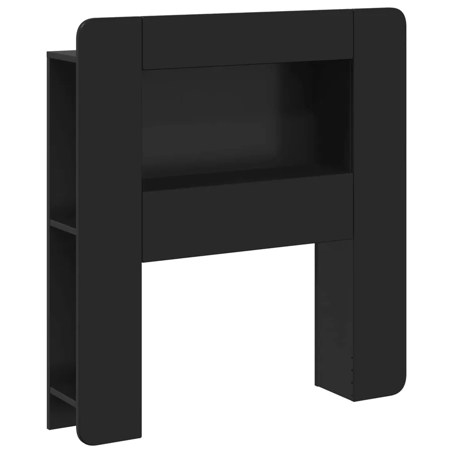 Cabinet de Tête de Lit avec stockage Noir Bois d’ingénierie - 2
