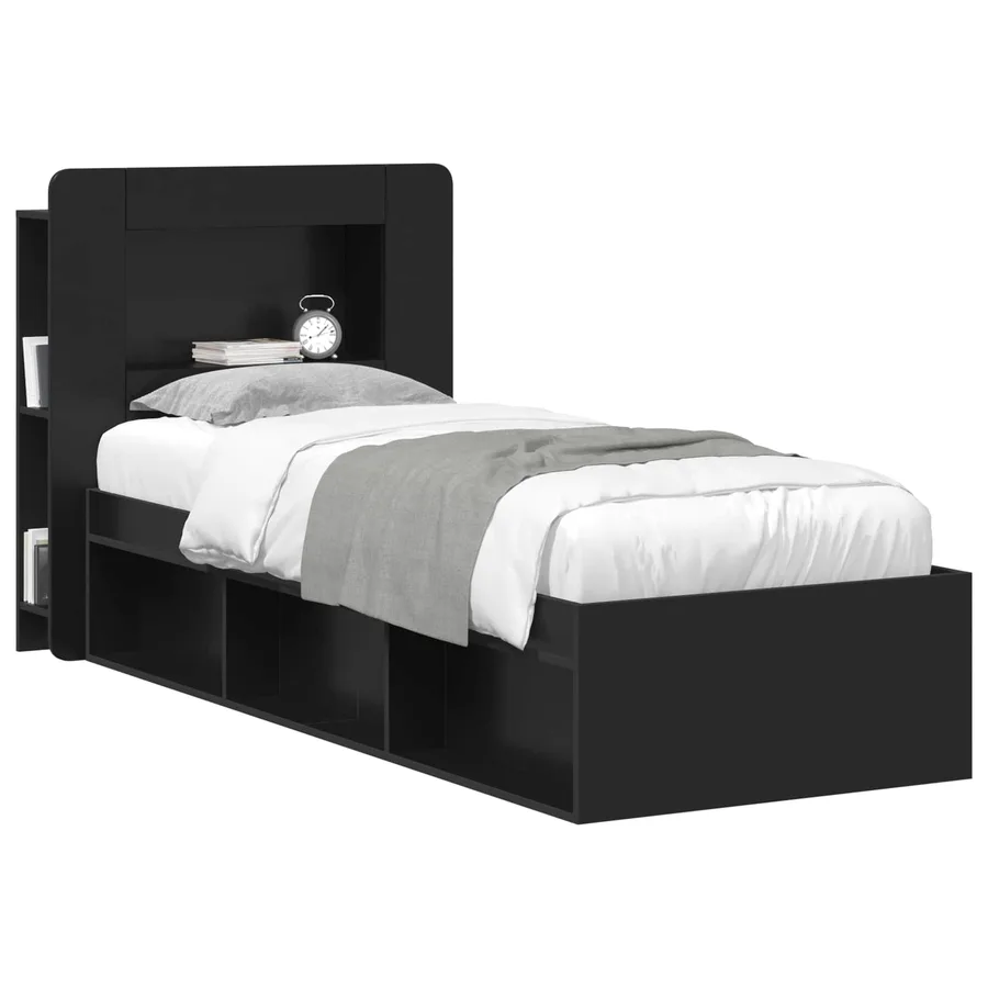 Cabinet de Tête de Lit avec stockage Noir Bois d’ingénierie - 3