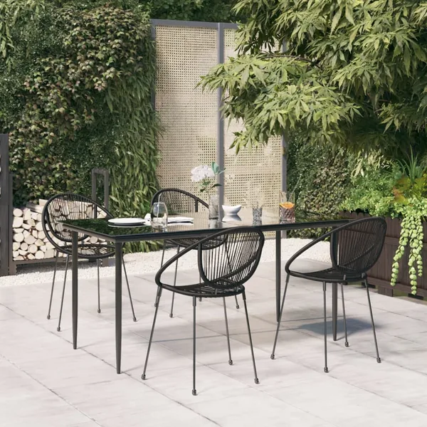 Ensemble à manger de jardin 5 pcs Noir Rotin PVC