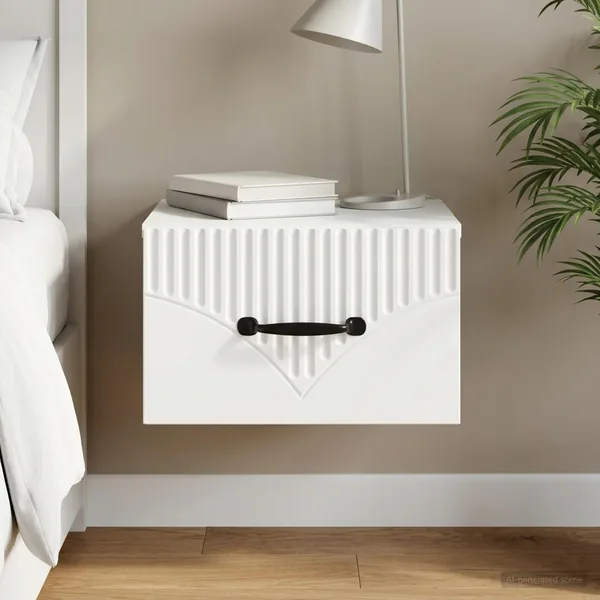 Cabinet de chevet mural avec tiroir Blanc 34,5 x 33 x 20 cm