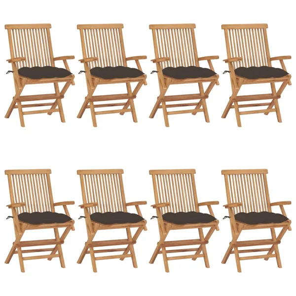 Chaises de jardin avec coussins taupe lot de 8 Bois teck massif