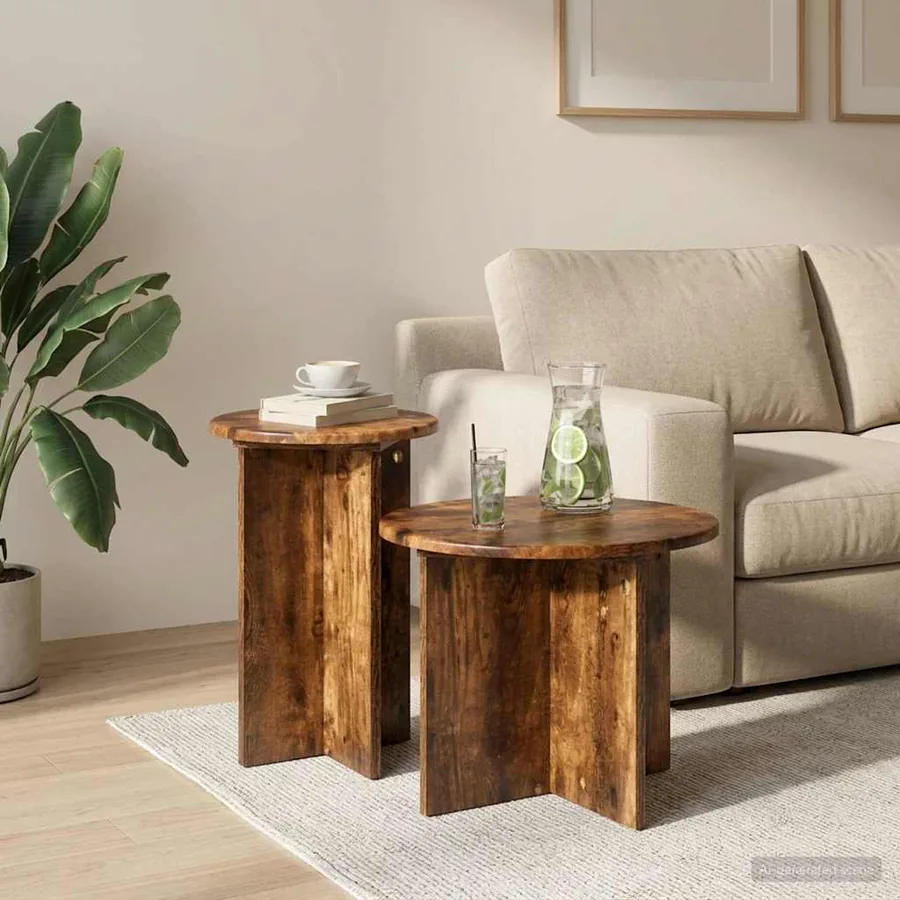 Ensemble de tables d'appoint 2 pcs Chêne fumé Bois d'ingénierie
