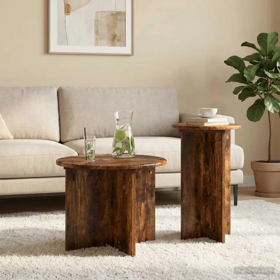Ensemble de tables d'appoint 2 pcs Chêne fumé Bois d'ingénierie - 4