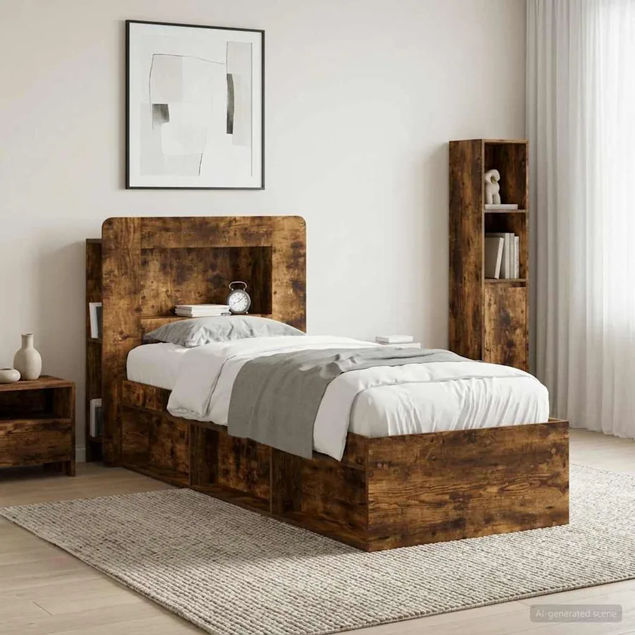 Cabinet de Tête de Lit Chêne fumé Bois d’ingénierie