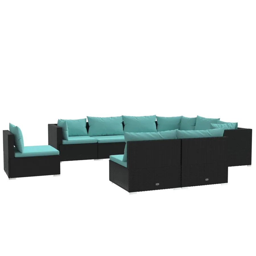 Salon de jardin 9 pcs avec coussins Résine tressée Noir - 2