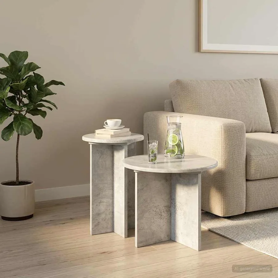 Ensemble de tables d'appoint 2 pcs Gris béton Bois d'ingénierie