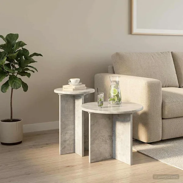 Ensemble de tables d'appoint 2 pcs Gris béton Bois d'ingénierie