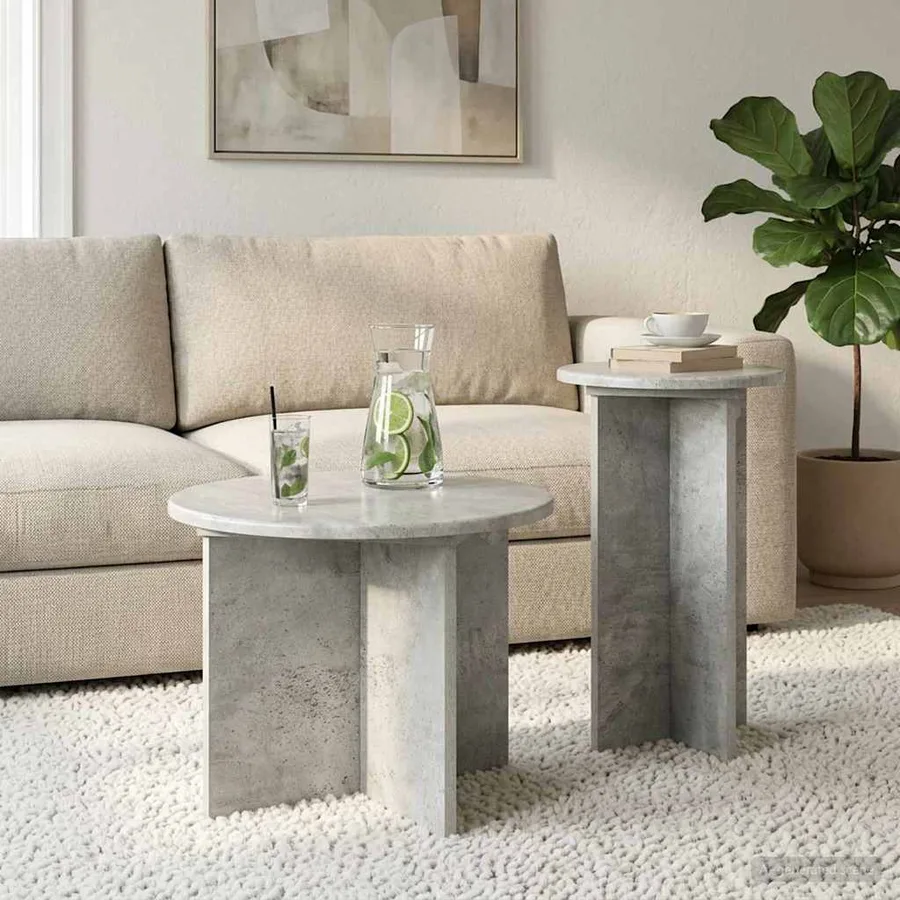 Ensemble de tables d'appoint 2 pcs Gris béton Bois d'ingénierie - 4