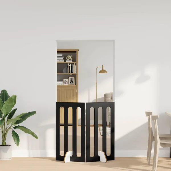 Clôture pliable pour animaux 2 pcs Chêne Noir Bois d’ingénierie