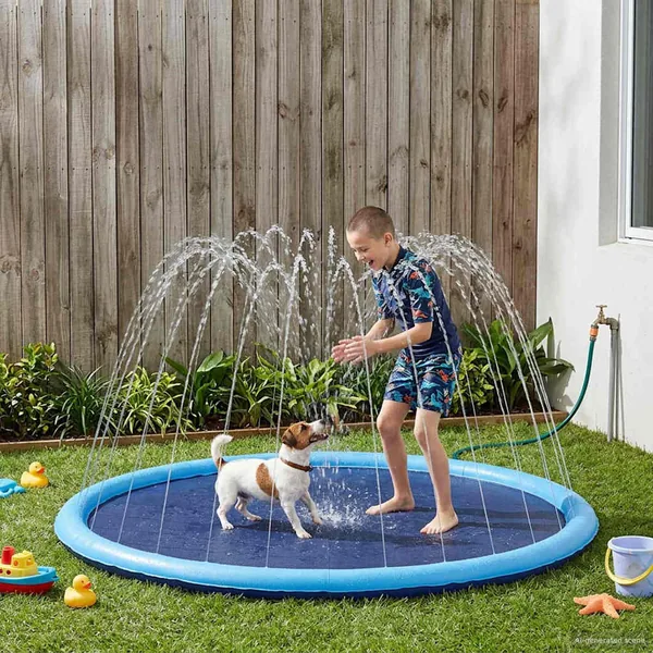 Tapis de Splash pour Enfants et Chiens Bleu Ø200 x 9 cm PVC